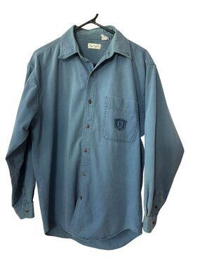 Vintage Bugle Boy Co. Mens Blue Long Sleeve Button-Up Shirt 100% Cotton Casual R